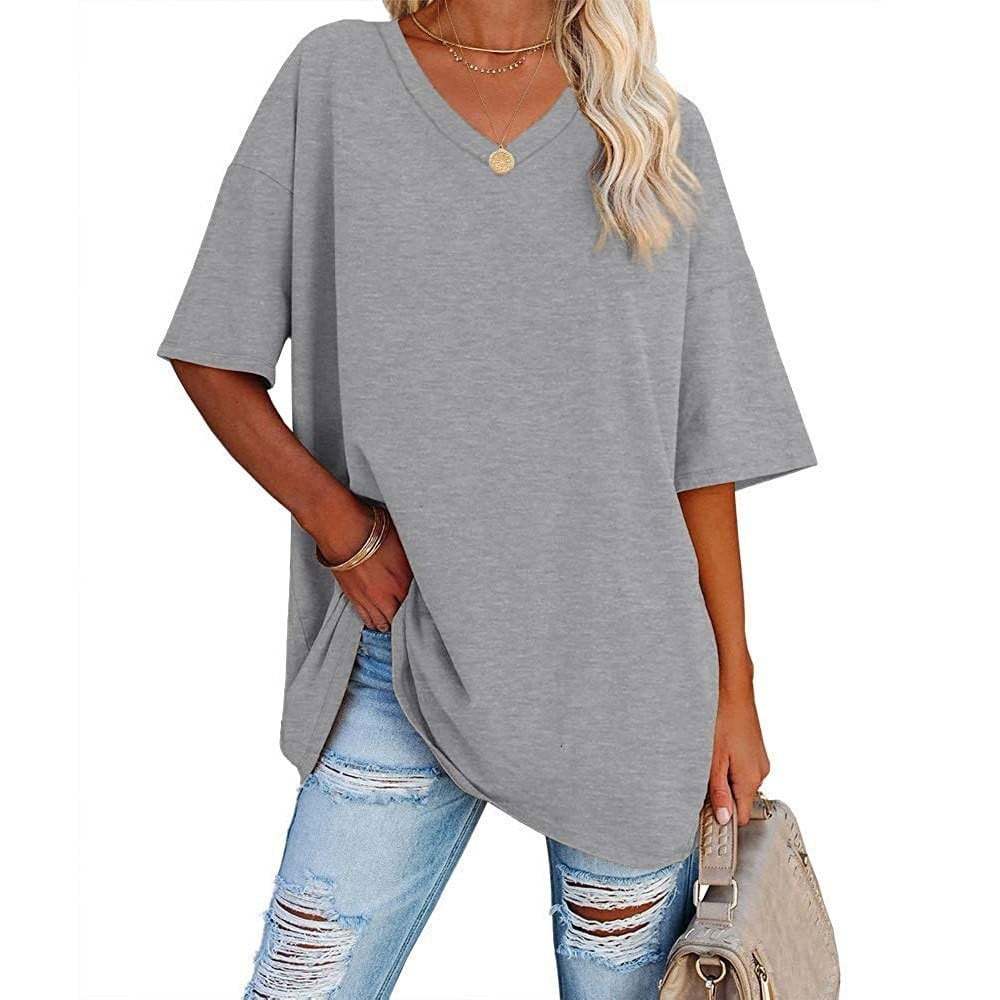 👚 Women's Plus Size V Neck T Shirts Summer Half Sleeve Tees Casual Loose Fit Cotton Tunic Tops 💖