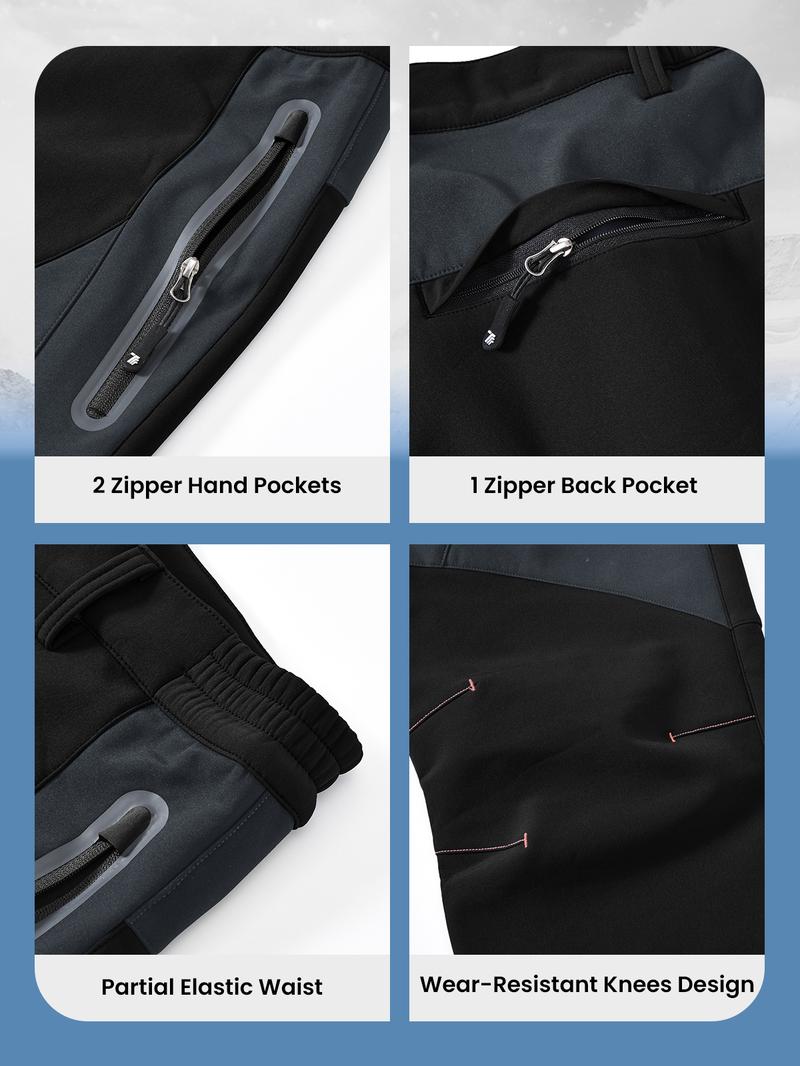 GOPUNE Men's Waterproof Pants Insulated Cold weather Hiking Winter Snow Ski Softshell Outdoor Pants Zipper Pockets Climbing Thermal Jogger Trousers Thermal Lined Jogger pants men