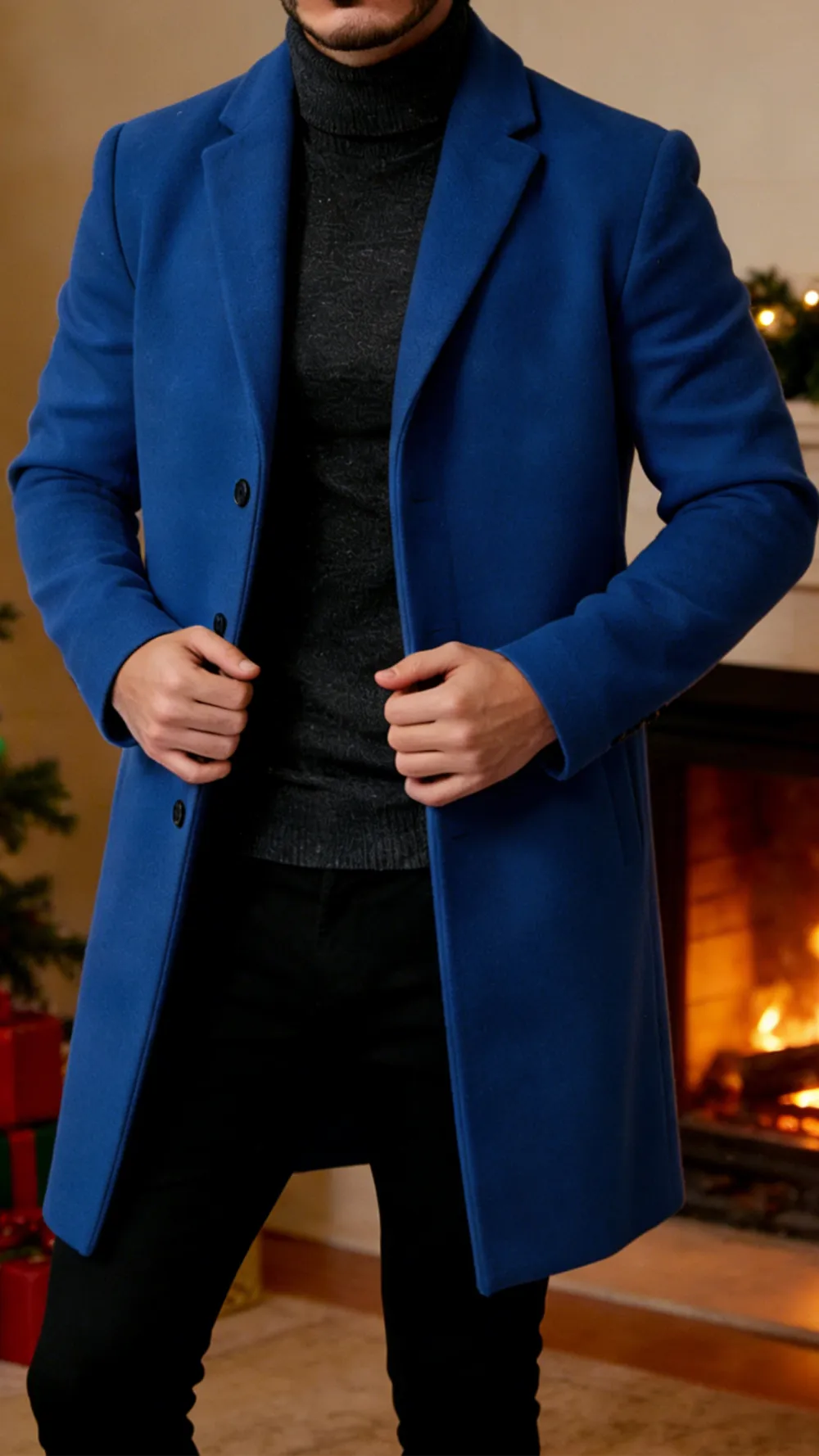 2026 New year Sale!Men's Single Row Buckle Solid Color Jacket