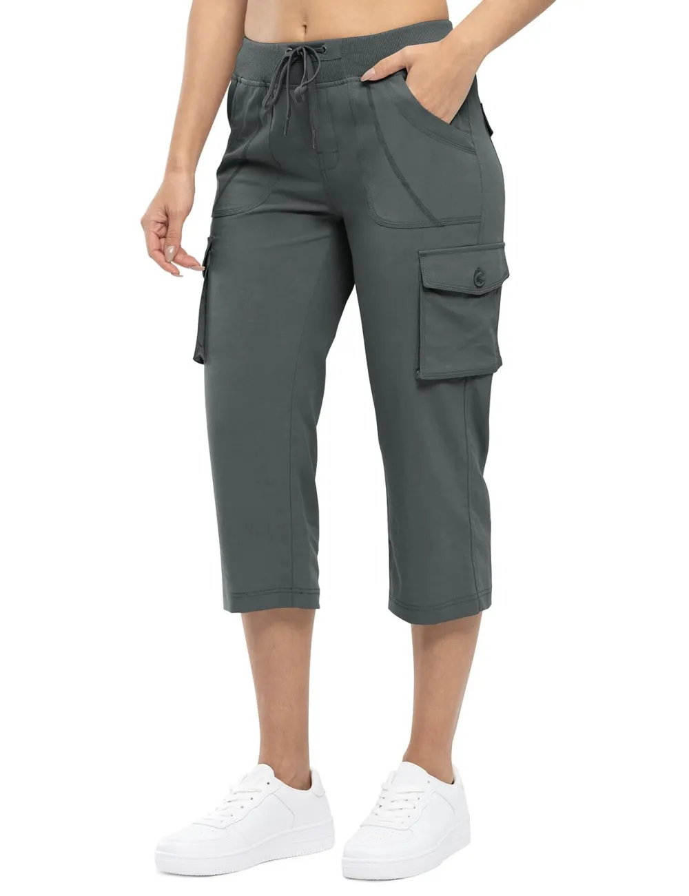 Women’s Loose Fit Lightweight Capri Cargo Pants – Casual 3/4 Trousers with 6 Pockets