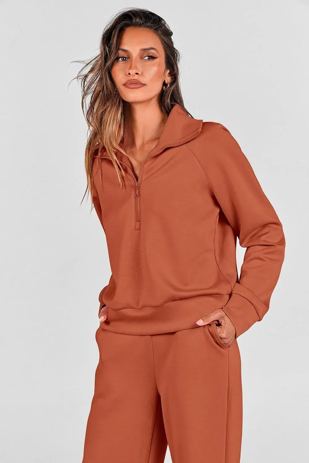 🔥Final Day Clearance!🛒Women's 2 Piece Outfits Casual Lapel Half Zip Sweatshirts And Wide Leg Pants Tracksuit Sets🔥8-PACK ONLY $28🔥