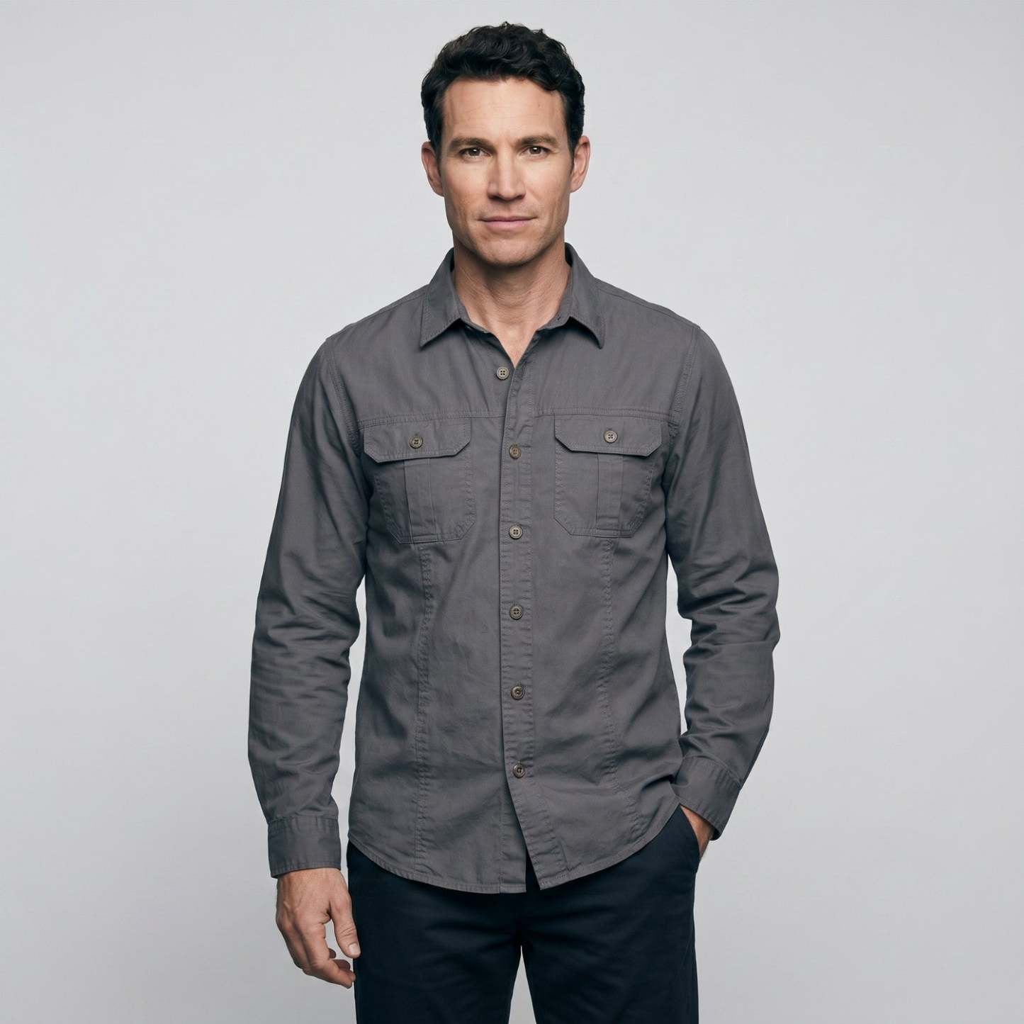 Men's Lightweight Long-Sleeve Outdoor Shirt – Durable Cotton Design