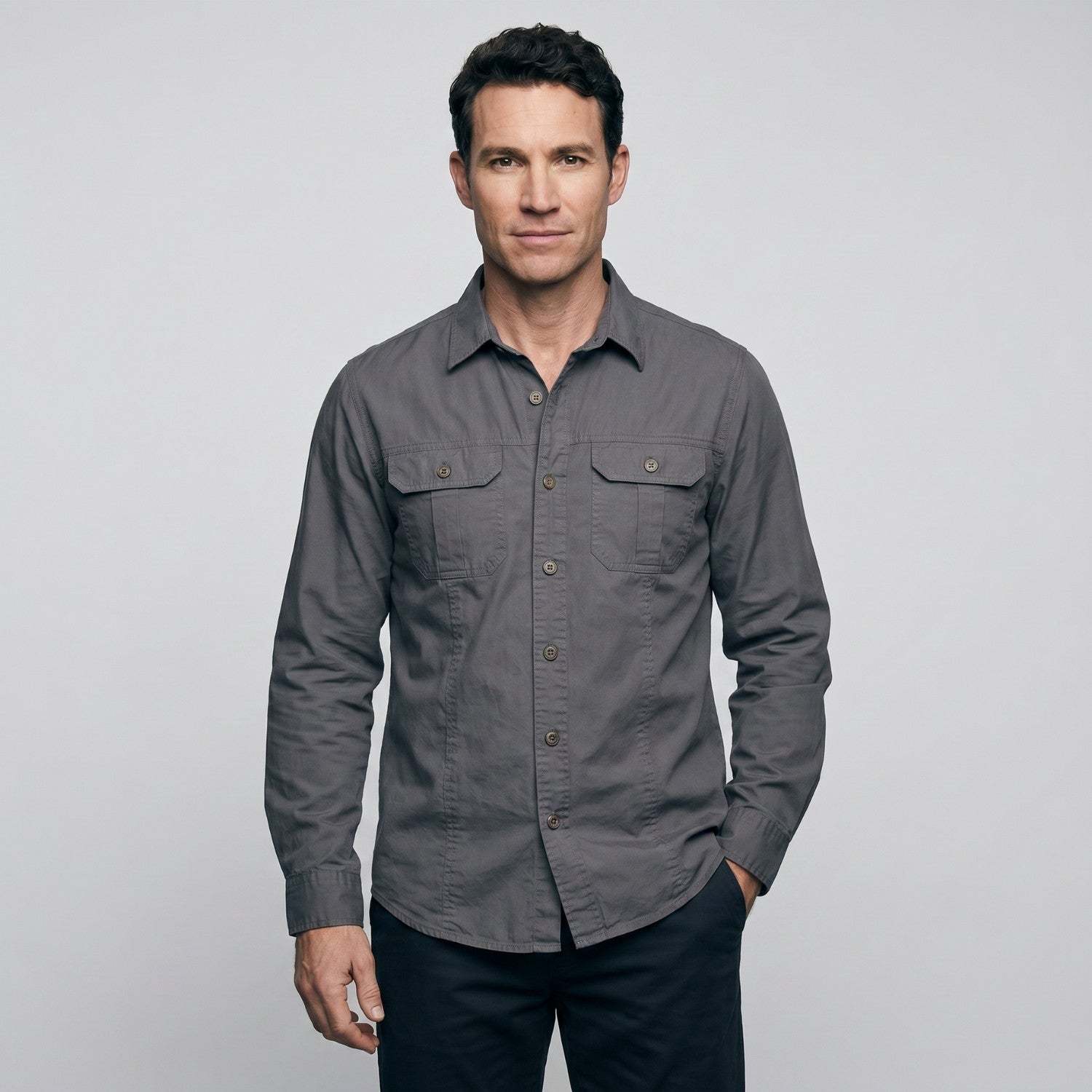 Men's Lightweight Long-Sleeve Outdoor Shirt – Durable Cotton Design