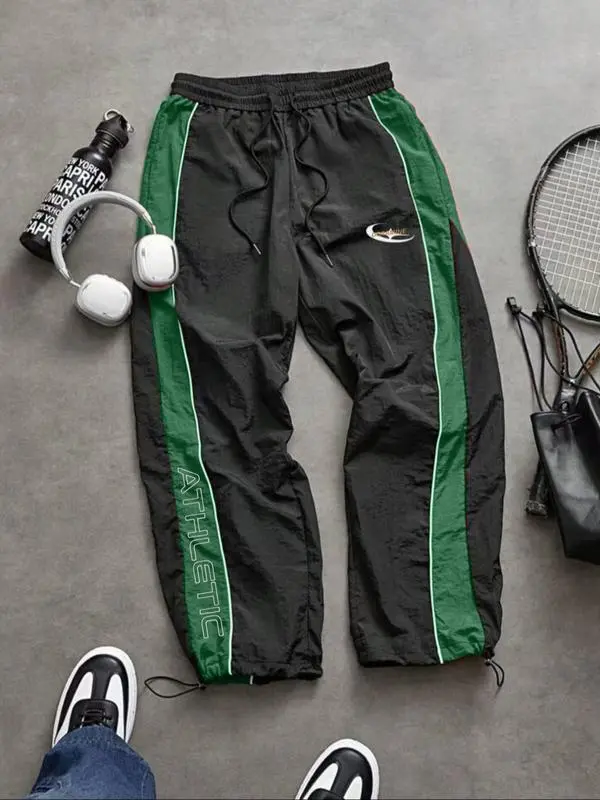 Men's Casual Sporty Long Pants, Loose Fit Drawstring Cuff