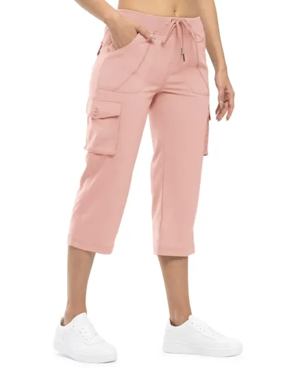 Women’s Loose Fit Lightweight Capri Cargo Pants – Casual 3/4 Trousers with 6 Pockets