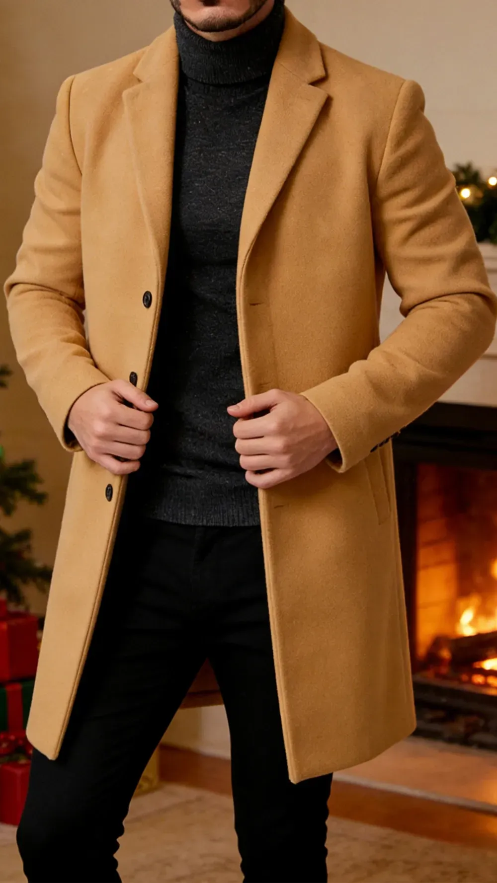 2026 New year Sale!Men's Single Row Buckle Solid Color Jacket