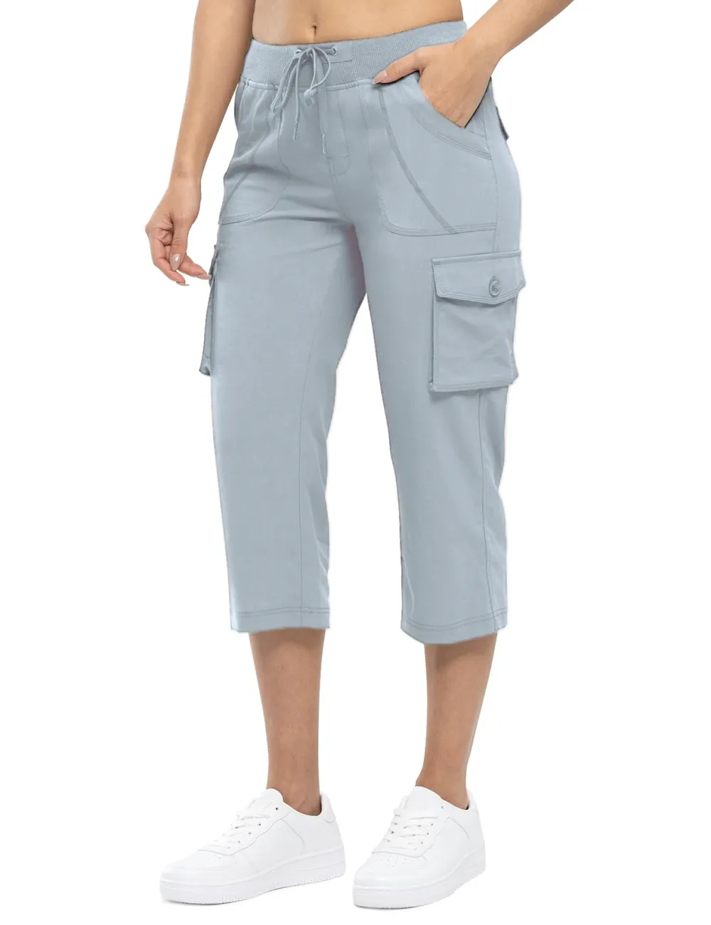 Women’s Loose Fit Lightweight Capri Cargo Pants – Casual 3/4 Trousers with 6 Pockets
