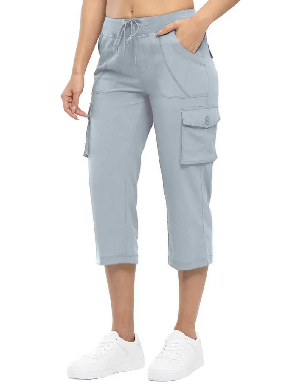 Women’s Loose Fit Lightweight Capri Cargo Pants – Casual 3/4 Trousers with 6 Pockets