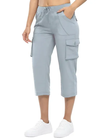 Women’s Loose Fit Lightweight Capri Cargo Pants – Casual 3/4 Trousers with 6 Pockets