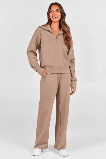 🔥Final Day Clearance!🛒Women's 2 Piece Outfits Casual Lapel Half Zip Sweatshirts And Wide Leg Pants Tracksuit Sets🔥8-PACK ONLY $28🔥