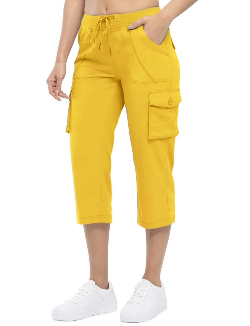 Women’s Loose Fit Lightweight Capri Cargo Pants – Casual 3/4 Trousers with 6 Pockets