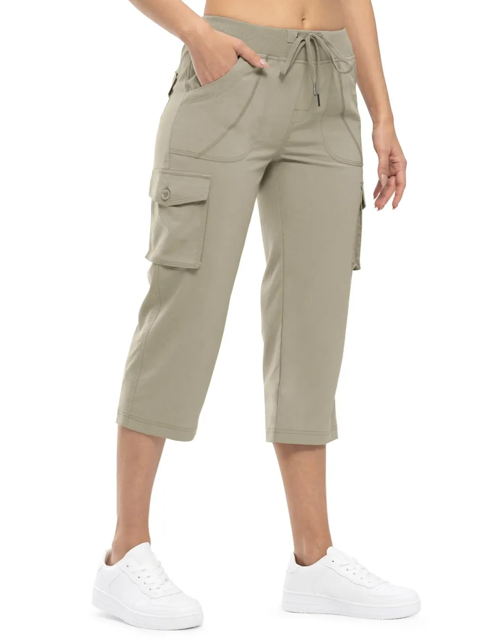 Women’s Loose Fit Lightweight Capri Cargo Pants – Casual 3/4 Trousers with 6 Pockets