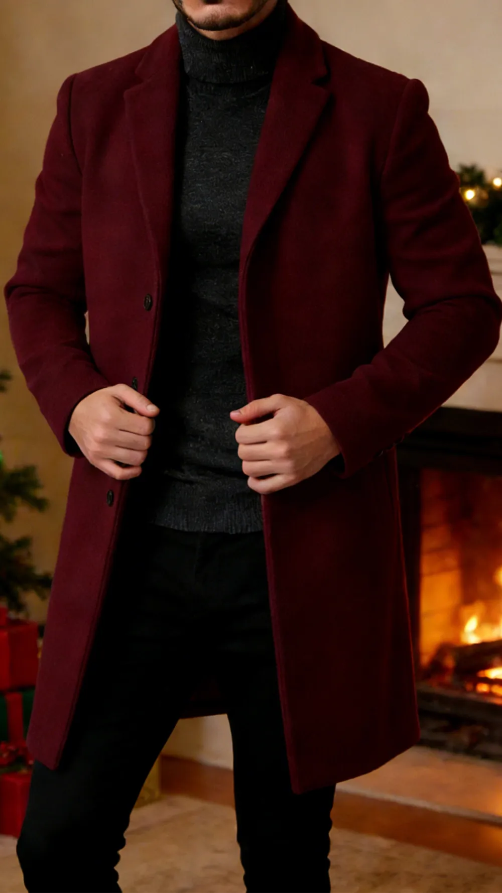 2026 New year Sale!Men's Single Row Buckle Solid Color Jacket