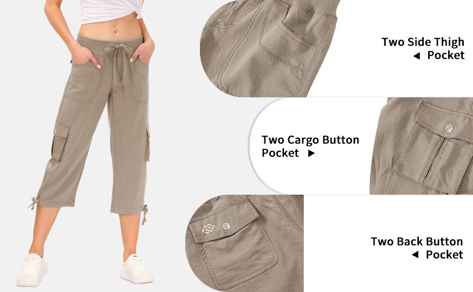 MoFiz Women's Cargo Capris Hiking Pants Lightweight Quick Dry Outdoor Athletic Travel Casual Loose Comfy Cute Pockets