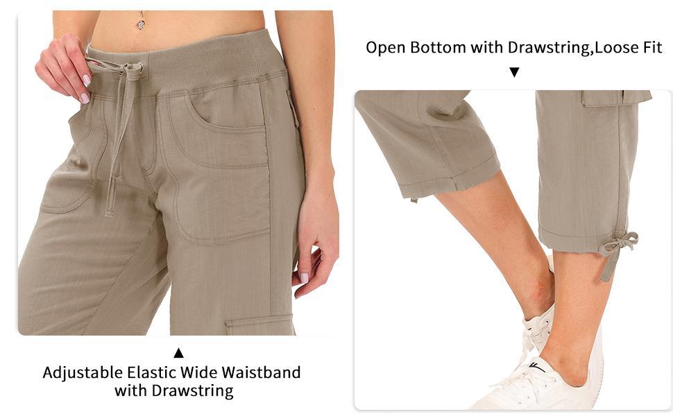 MoFiz Women's Cargo Capris Hiking Pants Lightweight Quick Dry Outdoor Athletic Travel Casual Loose Comfy Cute Pockets