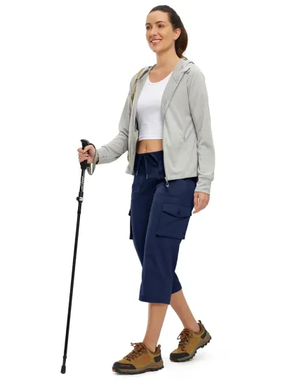 Women’s Loose Fit Lightweight Capri Cargo Pants – Casual 3/4 Trousers with 6 Pockets