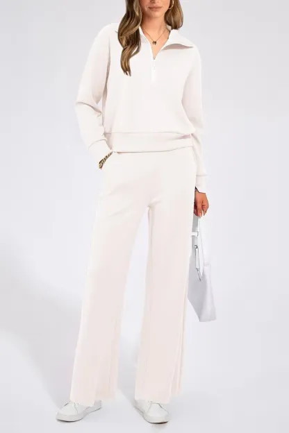 🔥Final Day Clearance!🛒Women's 2 Piece Outfits Casual Lapel Half Zip Sweatshirts And Wide Leg Pants Tracksuit Sets🔥8-PACK ONLY $28🔥