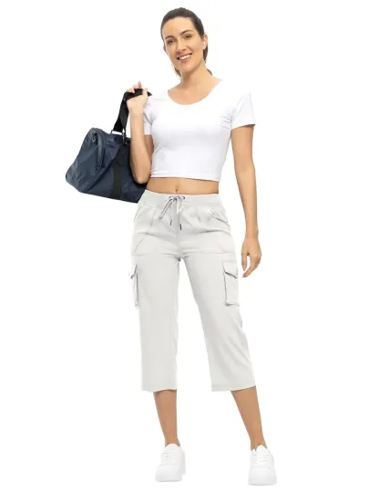 Women’s Loose Fit Lightweight Capri Cargo Pants – Casual 3/4 Trousers with 6 Pockets