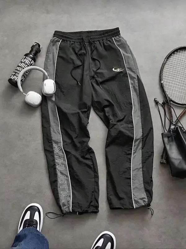 Men's Casual Sporty Long Pants, Loose Fit Drawstring Cuff