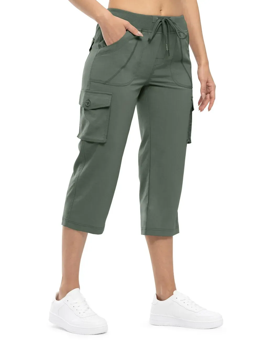 Women’s Loose Fit Lightweight Capri Cargo Pants – Casual 3/4 Trousers with 6 Pockets