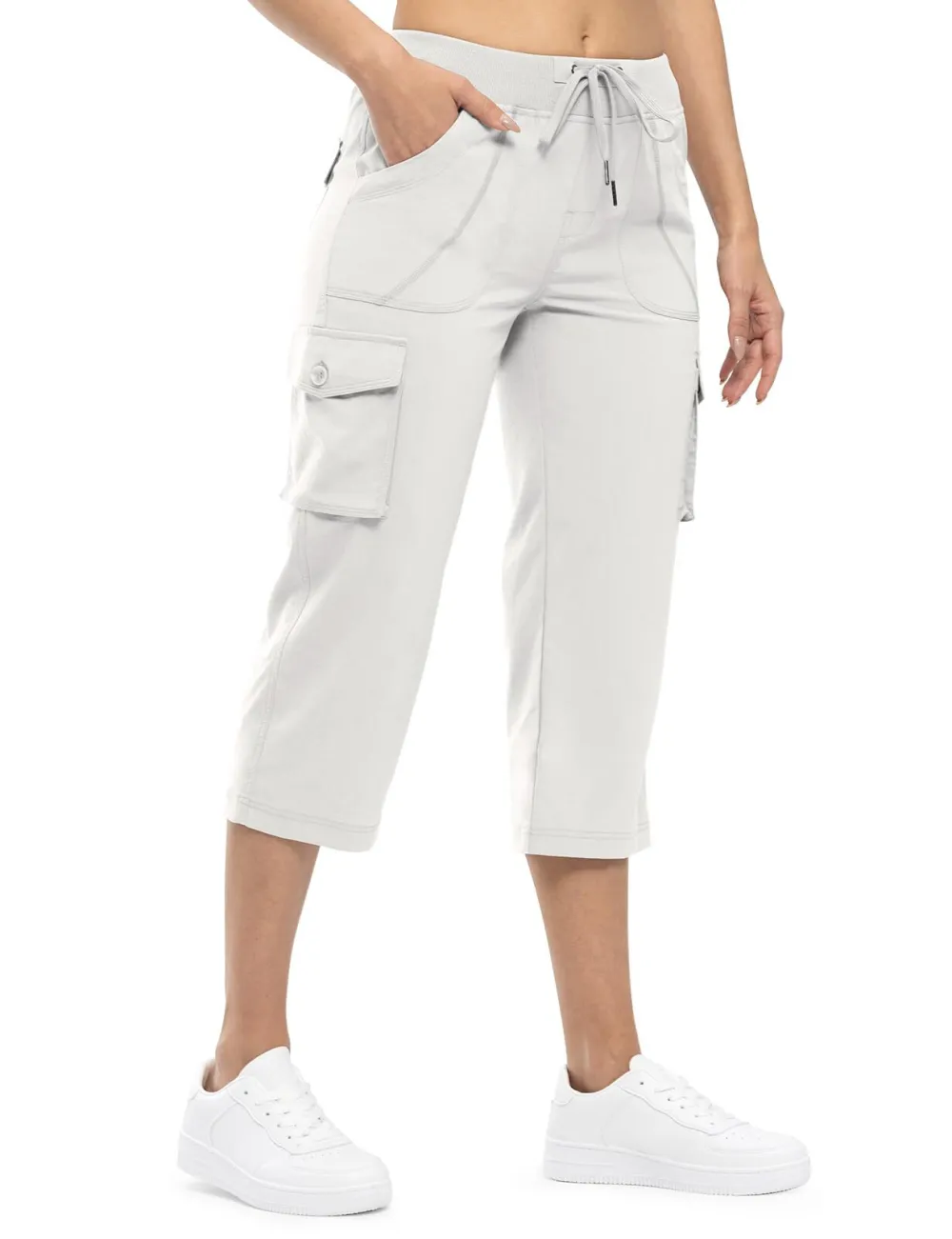 Women’s Loose Fit Lightweight Capri Cargo Pants – Casual 3/4 Trousers with 6 Pockets