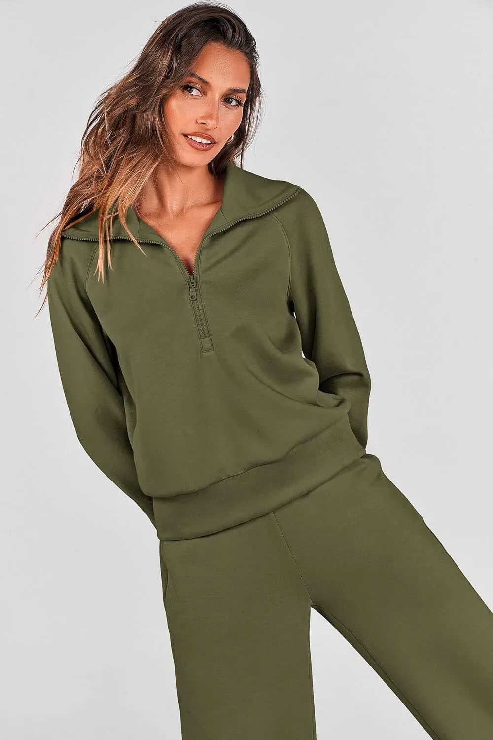 🔥Final Day Clearance!🛒Women's 2 Piece Outfits Casual Lapel Half Zip Sweatshirts And Wide Leg Pants Tracksuit Sets🔥8-PACK ONLY $28🔥
