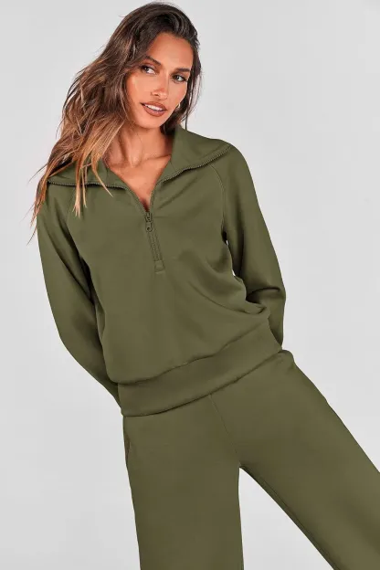 🔥Final Day Clearance!🛒Women's 2 Piece Outfits Casual Lapel Half Zip Sweatshirts And Wide Leg Pants Tracksuit Sets🔥8-PACK ONLY $28🔥