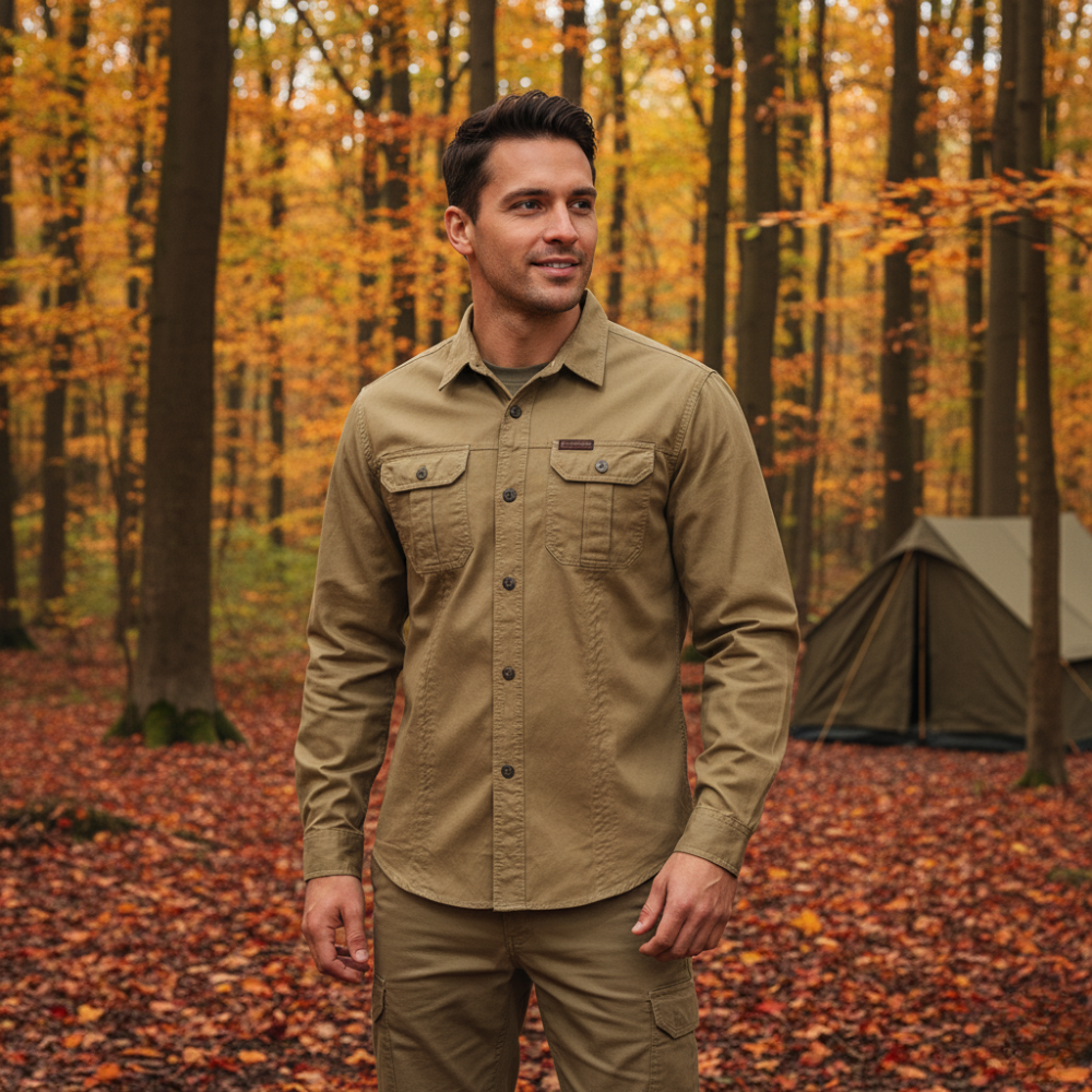 Men's Lightweight Long-Sleeve Outdoor Shirt – Durable Cotton Design
