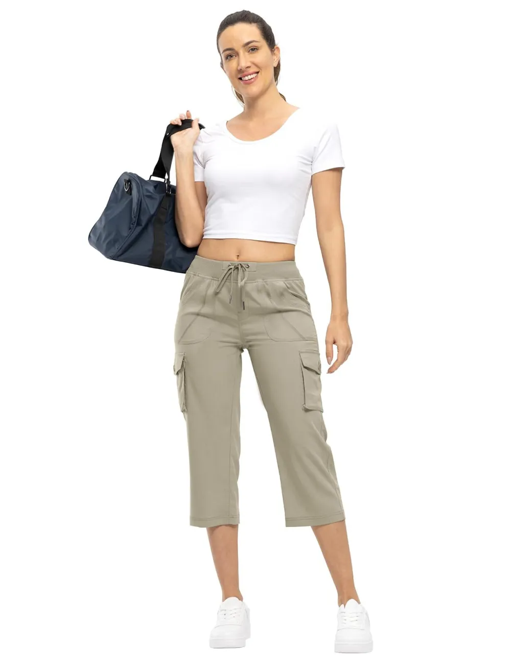 Women’s Loose Fit Lightweight Capri Cargo Pants – Casual 3/4 Trousers with 6 Pockets