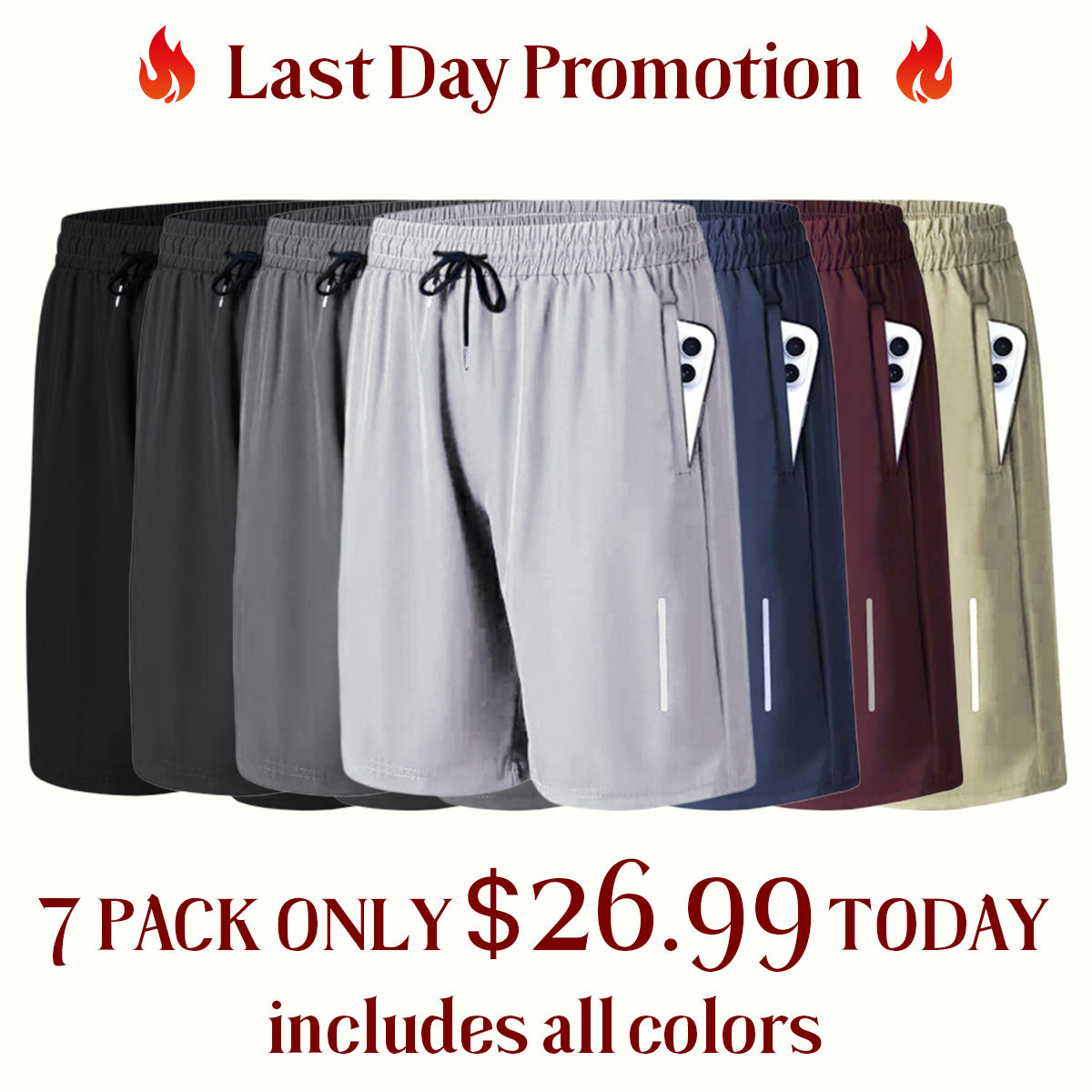 🔥🔥7-packs Athletic Gym Workout Shorts Lightweight Quick Dry Running Basketball Shorts with Zipper Pockets