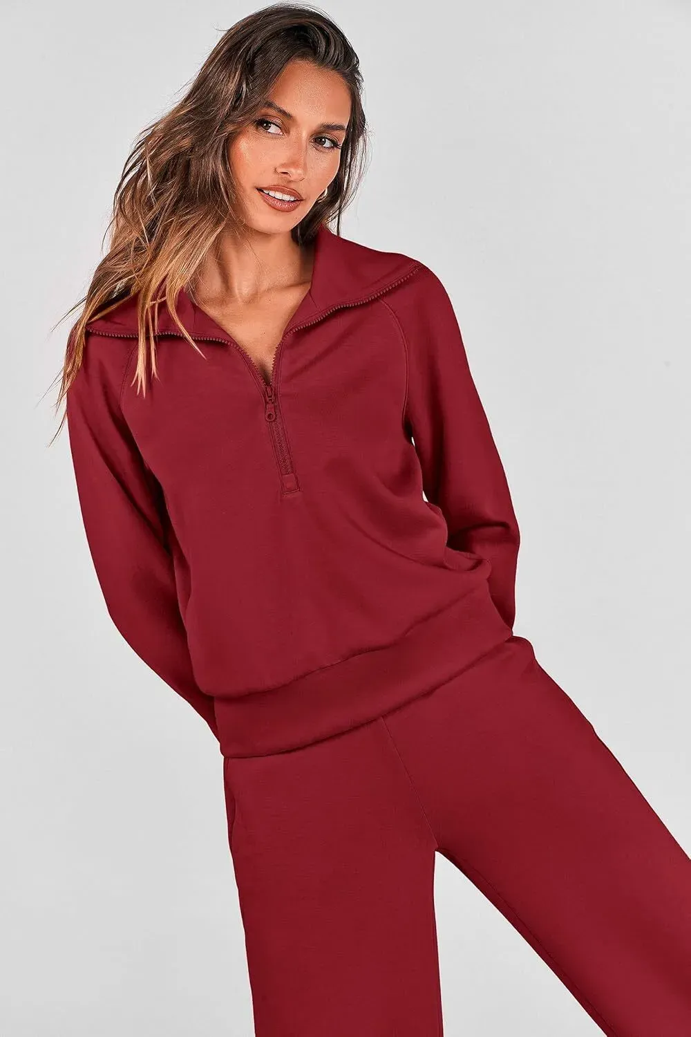 🔥Final Day Clearance!🛒Women's 2 Piece Outfits Casual Lapel Half Zip Sweatshirts And Wide Leg Pants Tracksuit Sets🔥8-PACK ONLY $28🔥