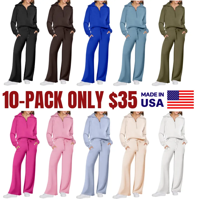 🔥Final Day Clearance!🛒Women's 2 Piece Outfits Casual Lapel Half Zip 