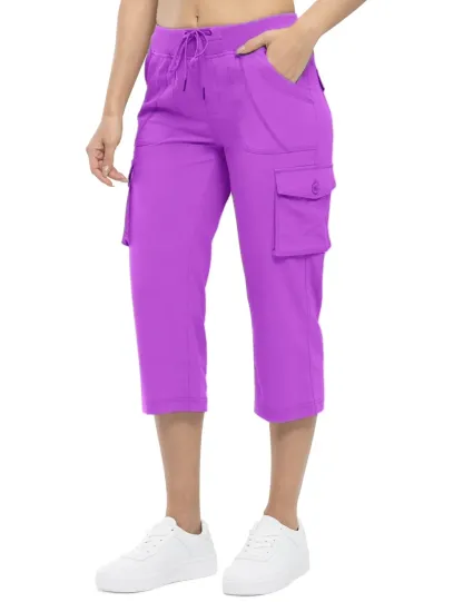 Women’s Loose Fit Lightweight Capri Cargo Pants – Casual 3/4 Trousers with 6 Pockets