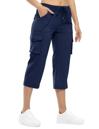 Women’s Loose Fit Lightweight Capri Cargo Pants – Casual 3/4 Trousers with 6 Pockets