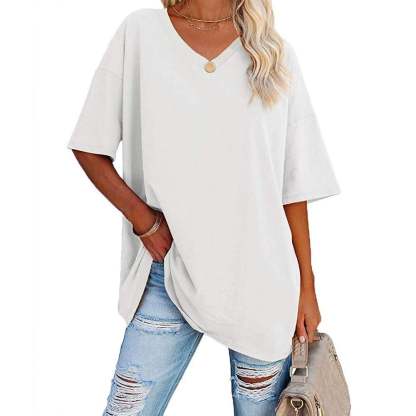 👚 Women's Plus Size V Neck T Shirts Summer Half Sleeve Tees Casual Loose Fit Cotton Tunic Tops 💖