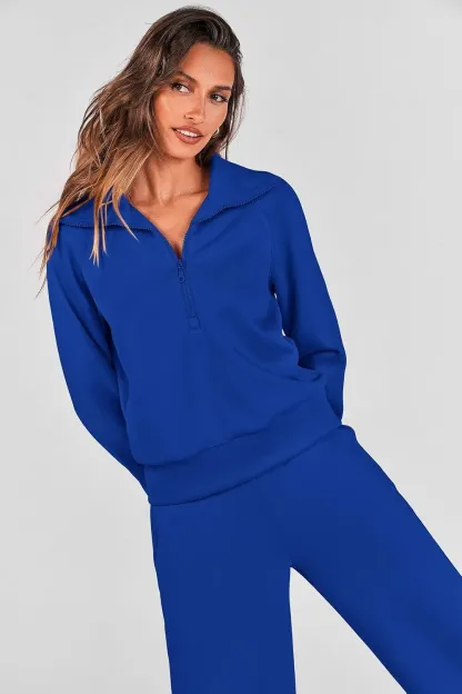 🔥Final Day Clearance!🛒Women's 2 Piece Outfits Casual Lapel Half Zip Sweatshirts And Wide Leg Pants Tracksuit Sets🔥8-PACK ONLY $28🔥