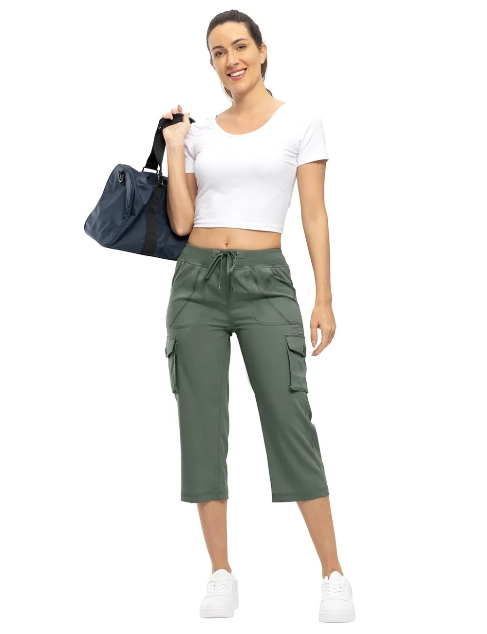 Women’s Loose Fit Lightweight Capri Cargo Pants – Casual 3/4 Trousers with 6 Pockets