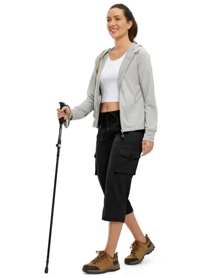 Women’s Loose Fit Lightweight Capri Cargo Pants – Casual 3/4 Trousers with 6 Pockets