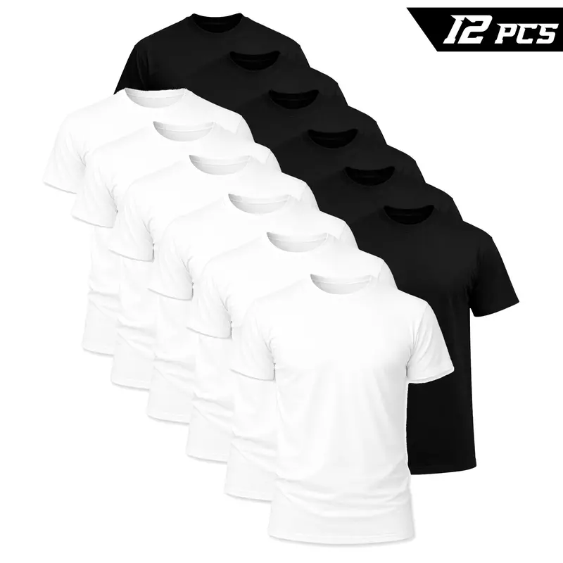 ❤️DEALS FOR YOU❤️12-Pack $29.95The more you buy,the lower the price. Stock up Men's Black Crew Neck T-Shirt,Short Sleeve