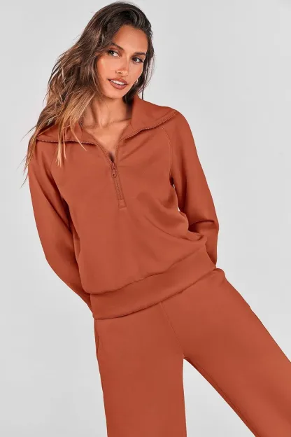 🔥Final Day Clearance!🛒Women's 2 Piece Outfits Casual Lapel Half Zip Sweatshirts And Wide Leg Pants Tracksuit Sets🔥8-PACK ONLY $28🔥