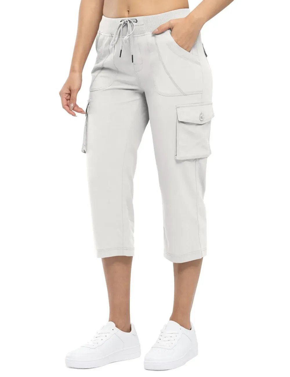 Women’s Loose Fit Lightweight Capri Cargo Pants – Casual 3/4 Trousers with 6 Pockets