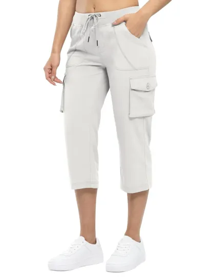 Women’s Loose Fit Lightweight Capri Cargo Pants – Casual 3/4 Trousers with 6 Pockets