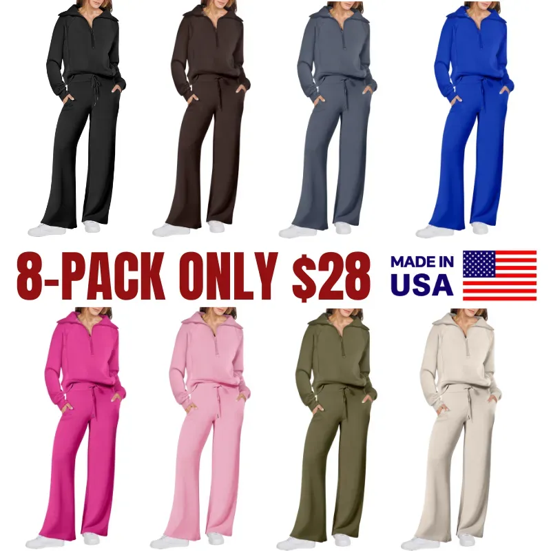 🔥Final Day Clearance!🛒Women's 2 Piece Outfits Casual Lapel Half Zip 