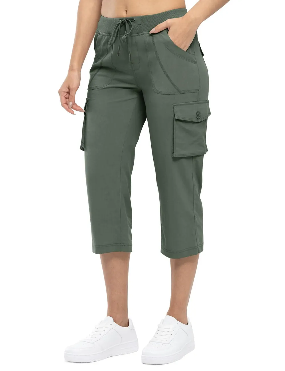 Women’s Loose Fit Lightweight Capri Cargo Pants – Casual 3/4 Trousers with 6 Pockets