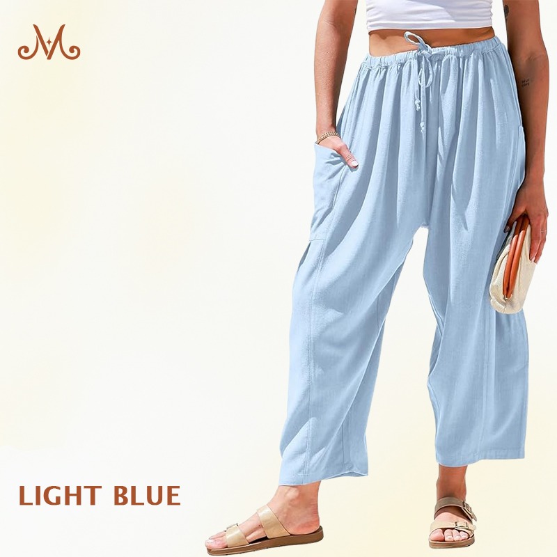Women Comfort Lightweight Linen Wide Leg Cargo Pants