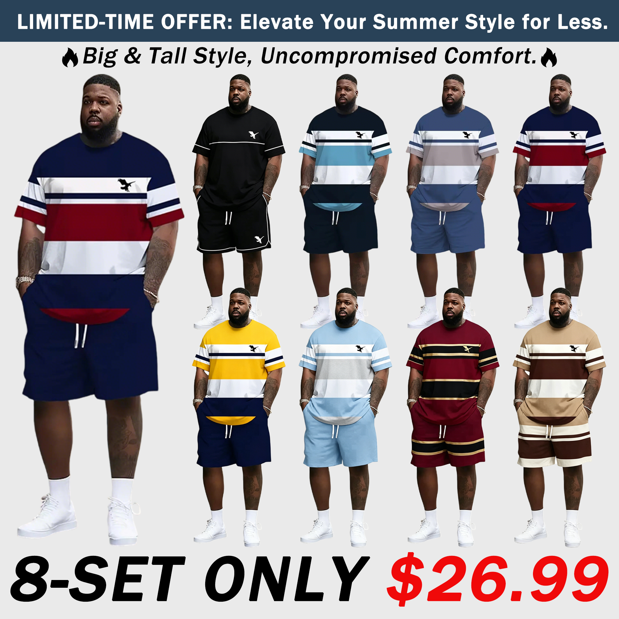 Men's Summer 2-Piece Set – Ultra-Breathable 3D Print Tee & Shorts, All-Day Comfort