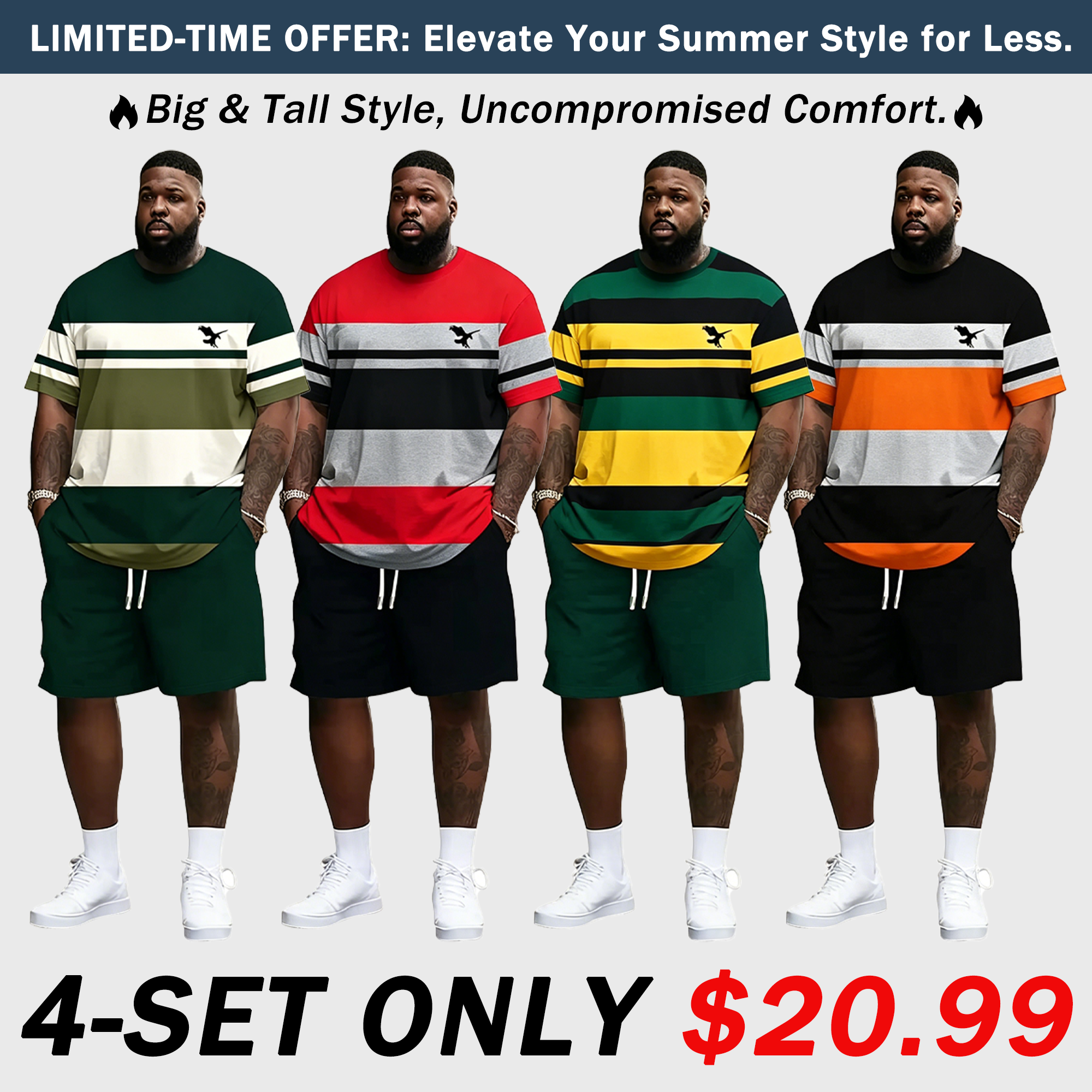 Men's Summer 2-Piece Set – Ultra-Breathable 3D Print Tee & Shorts, All-Day Comfort
