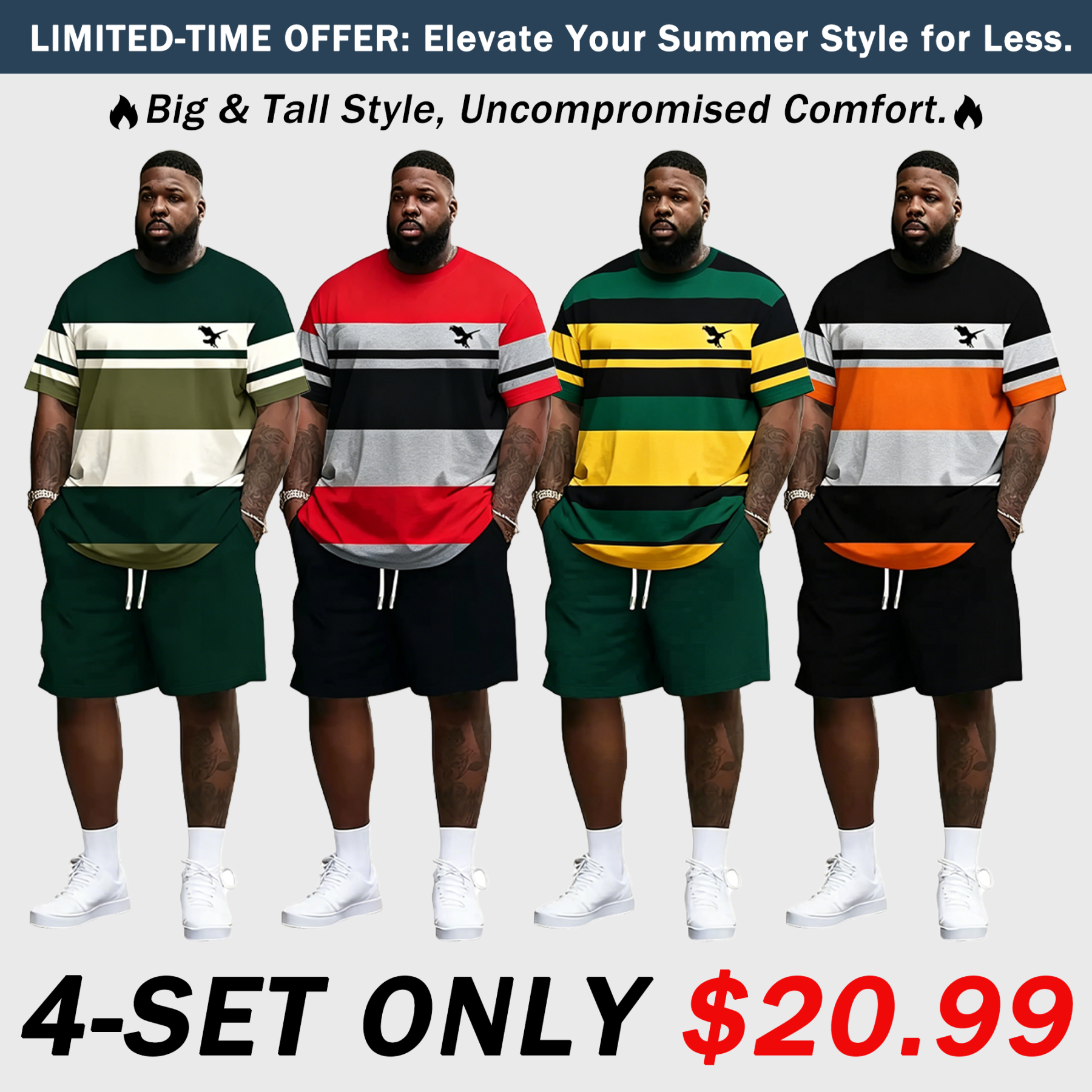 Men's Summer 2-Piece Set – Ultra-Breathable 3D Print Tee & Shorts, All-Day Comfort
