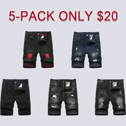 Men's Ripped Denim Shorts, Stretch, Distressed Street Style