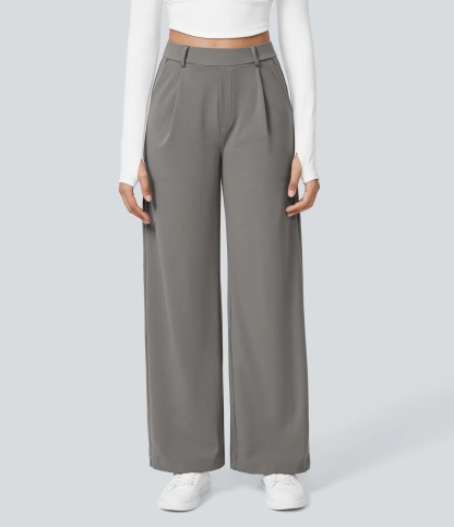 High-waisted Straight Leg Work Pants with Pockets